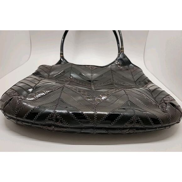 JUDITH LEIBER 80s Vtg ShoulderBag Leather Patchwork Brown Black Gold Accent RARE - Picture 7 of 16